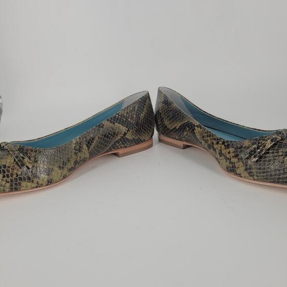 Frances Valentine Olive Paige Snakeskin Embossed Leather Flats 8 - Picture 7 of 11